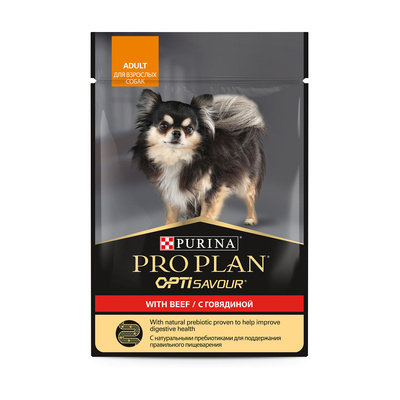 картинка Purina Pro Plan (паучи) для взрослых собак мелких и карликовых пород: кусочки в соусе с говядиной от зоомагазина Кандибобер
