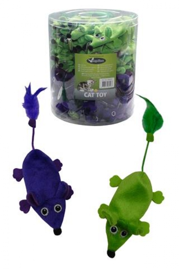картинка Игрушка для кошек "Плюшевые мышки, зеленые и фиолетовые" 60х11см от зоомагазина Кандибобер