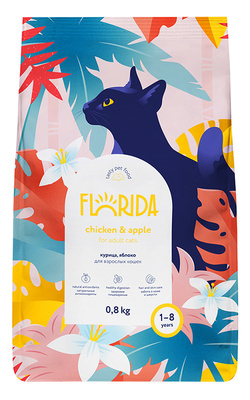картинка Сухой корм FLORIDA для взрослых кошек с курицей и яблоком от зоомагазина Кандибобер