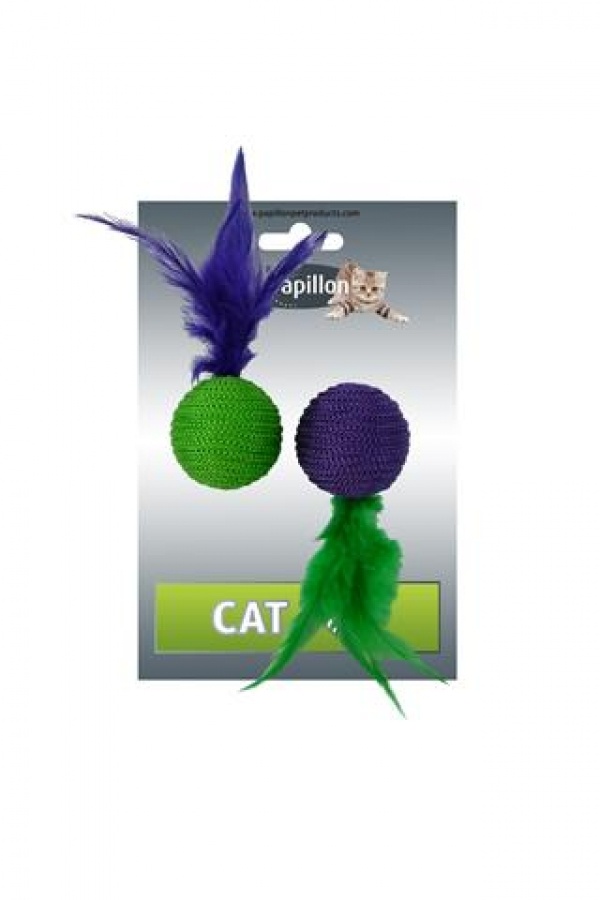 картинка Игрушка для кошек "Два мячика с перьями" 2х4см от зоомагазина Кандибобер