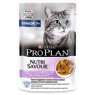 картинка Purina Pro Plan (паучи) Nutri Savour для взрослых кошек старше 7 лет, нежные кусочки с индейкой, в соусе от зоомагазина Кандибобер