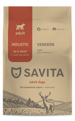 картинка Корм беззерновой для взрослых собак с олениной SAVITA от зоомагазина Кандибобер