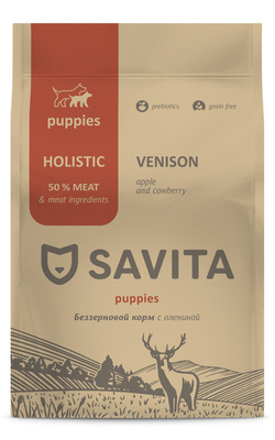 картинка Корм беззерновой для щенков с олениной SAVITA от зоомагазина Кандибобер