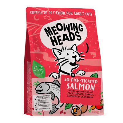 картинка Корм Meowing Heads для взрослых кошек, с лососем, курицей и рисом "Фиш-гурман" от зоомагазина Кандибобер