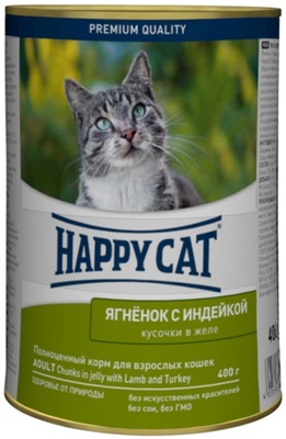 картинка Кусочки в желе Happy cat для кошек с ягненком и индейкой от зоомагазина Кандибобер