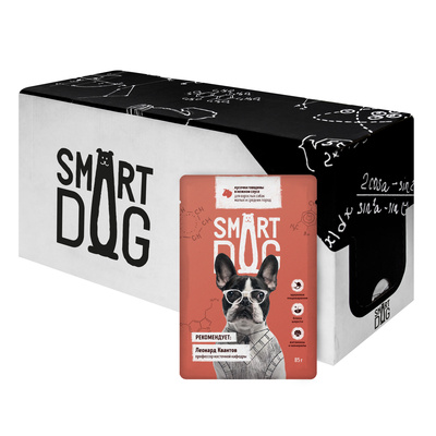 картинка Smart Dog паучи "Упаковка 25 шт" Паучи для взрослых собак малых и средних пород кусочки говядины в нежном соусе от зоомагазина Кандибобер