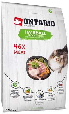 картинка Корм Ontario для вывода шерсти у кошек с уткой и курицей от зоомагазина Кандибобер