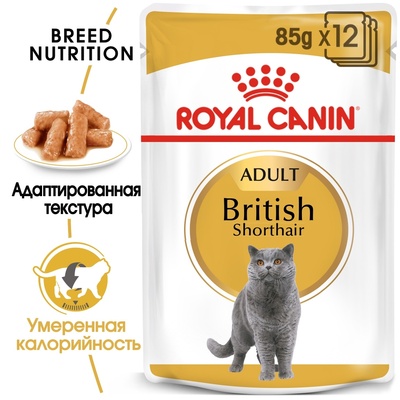 картинка Royal Canin паучи кусочки в соусе для Британской короткошерстной кошки старше 12 месяцев от зоомагазина Кандибобер