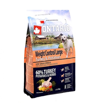 картинка Корм Ontario для собак крупных пород Контроль веса с индейкой и картофелем от зоомагазина Кандибобер
