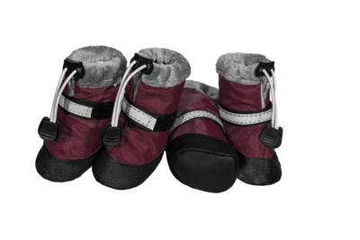картинка Утепленные ботинки для собак (на меху) со светоотражающей полосой, бордовые, Yami-Yami от зоомагазина Кандибобер