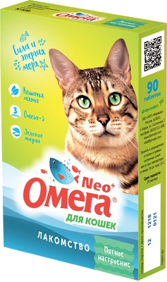 картинка Мультивитаминное лакомство Омега Neo+ "Мятное настроение" с кошачьей мятой для кошек от зоомагазина Кандибобер