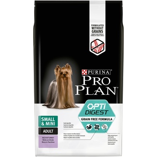 картинка Корм Purina Pro Plan Grain Free Formula (беззерновой) для взрослых собак мелких и карликовых пород с чувствительным пищеварением, с высоким содержанием индейки от зоомагазина Кандибобер