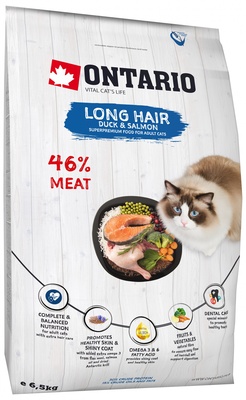 картинка Корм Ontario для длинношерстных кошек с уткой и лососем от зоомагазина Кандибобер