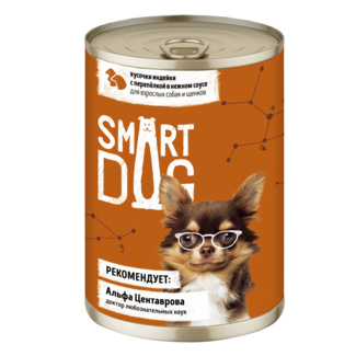 картинка Консервы Smart Dog для взрослых собак и щенков кусочки индейки с перепелкой в нежном соусе от зоомагазина Кандибобер