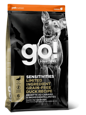 картинка Беззерновой корм GO! для щенков и собак со свежей уткой для чувствительного пищеварения (GO! SENSITIVITIES Limited Ingredient Grain Free Duck Recipe DF 24/12) от зоомагазина Кандибобер