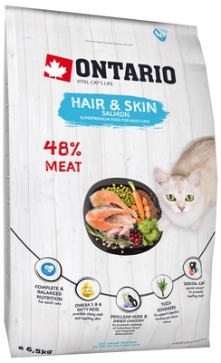 картинка Корм Ontario для здоровья кожи и шерсти кошек с лососем от зоомагазина Кандибобер