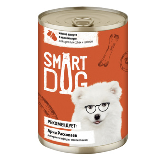 картинка Консервы Smart Dog для взрослых собак и щенков мясное ассорти в нежном соусе от зоомагазина Кандибобер