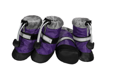 картинка Утепленные ботинки для собак (на меху) со светоотражающей полосой, фиолетовые, Yami-Yami от зоомагазина Кандибобер