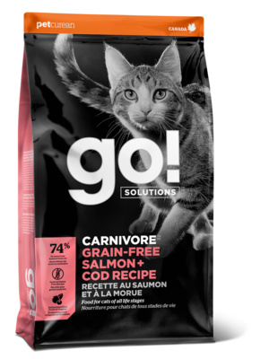 картинка Беззерновой корм GO! для котят и кошек с лососем и треской (GO! CARNIVORE GF Salmon + Cod Recipe for Cats 42/16) от зоомагазина Кандибобер