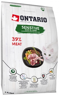картинка Корм Ontario для кошек с чувствительным пищеварением с уткой и ягненком от зоомагазина Кандибобер