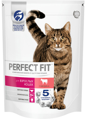картинка Сухой корм Perfect Fit для взрослых кошек с говядиной от зоомагазина Кандибобер