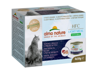 картинка Almo Nature набор низкокалорийных консервов для кошек (4 шт. по 50 гр) с тунцом, курицей и ветчиной от зоомагазина Кандибобер