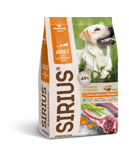 картинка Сухой корм SIRIUS для взрослых собак ЯГНЕНОК С РИСОМ от зоомагазина Кандибобер