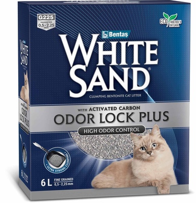 картинка Комкующийся наполнитель "С усиленной блокировкой запахов" с активированным углем, без запаха White Sand от зоомагазина Кандибобер