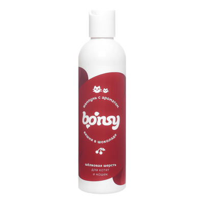 картинка Bonsy шампунь с ароматом "вишня в шоколаде" для шелковой шерсти котят и кошек от зоомагазина Кандибобер
